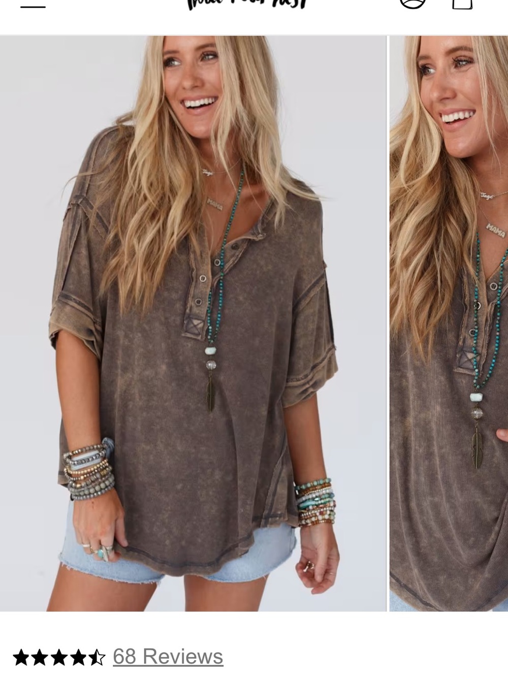 Woman’s Washed green acid washed  Short-Sleeve Henley Shirt
